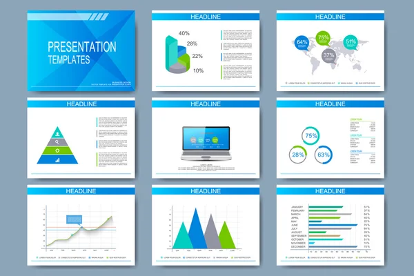 Набір векторних шаблонів для слайдів презентацій. Сучасний бізнес-дизайн з графіком і графіками — стоковий вектор