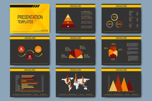 Conjunto de plantillas vectoriales para diapositivas de presentación. Diseño empresarial moderno con gráfico y gráficos — Vector de stock