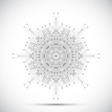 Bağlantılı çizgiler ve noktalar olan gri geometrik form. Vektör çizim