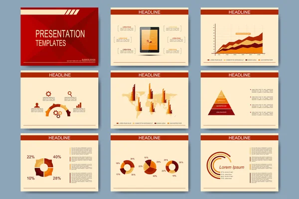 Satz von Vektorvorlagen für Präsentationsfolien. modernes Business-Design mit Diagrammen und Diagrammen — Stockvektor