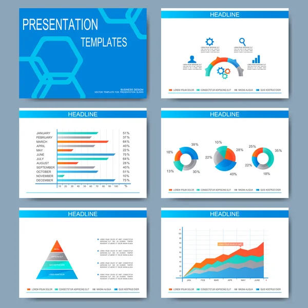 Conjunto de plantillas vectoriales para diapositivas de presentación. Diseño empresarial moderno con gráfico y gráficos — Archivo Imágenes Vectoriales