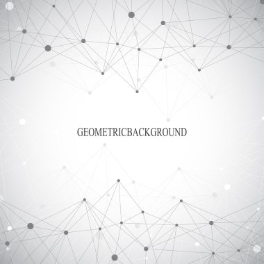 Geometrik gri arka plan molekül ve iletişim. Bağlantılı çizgilerin noktalı. Vektör çizim