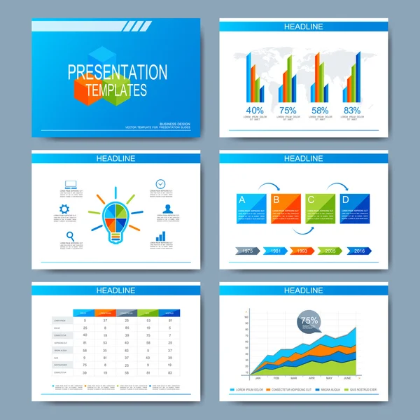 Set of vector template for presentation slides. Modern design with graph and charts — Stock Vector