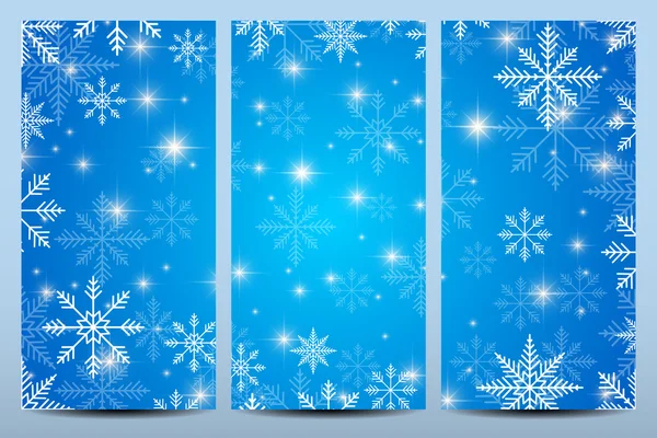 Happy New Year Flyers. Blauwe achtergrond met sneeuwvlokken. Moderne ontwerpsjabloon vector — Stockvector
