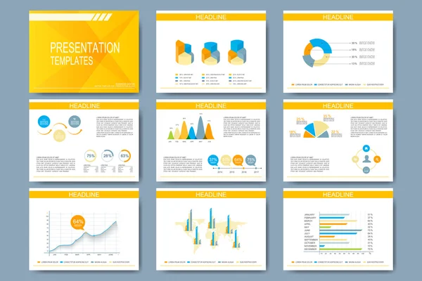 Conjunto de plantillas vectoriales para diapositivas de presentación. Diseño moderno con gráfico y gráficos — Vector de stock