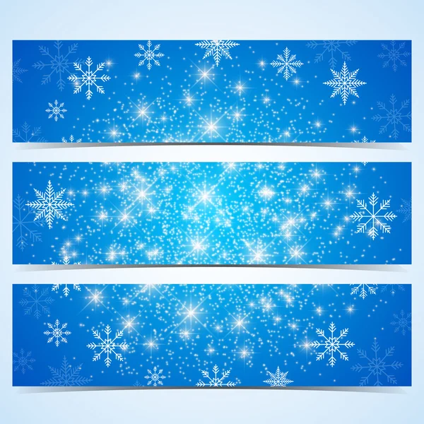 新年あけましておめでとうございますバナー。青色の背景の雪に。モダンなデザインのベクトル テンプレート — ストックベクタ