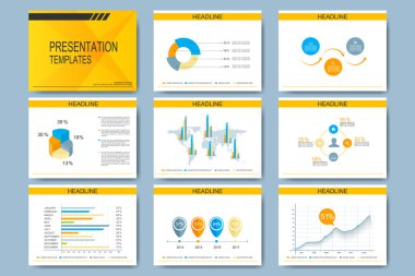Çok amaçlı sunma kaymak için vektör şablonları kümesi. Modern iş tasarım grafik ve grafik