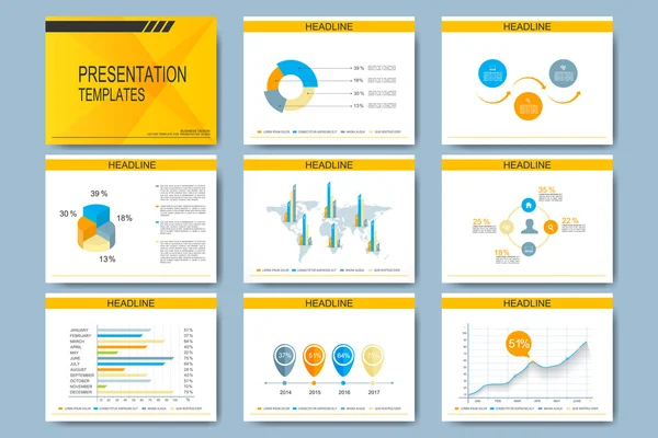 Set of vector templates for multipurpose presentation slides. Modern business design with graph and charts — Stock Vector