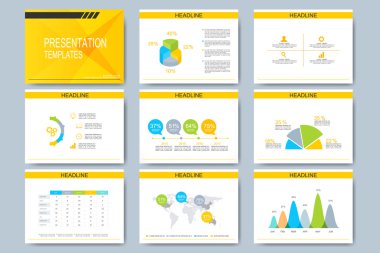 Çok amaçlı sunma kaymak için vektör şablonları kümesi. Modern iş tasarım grafik ve grafik