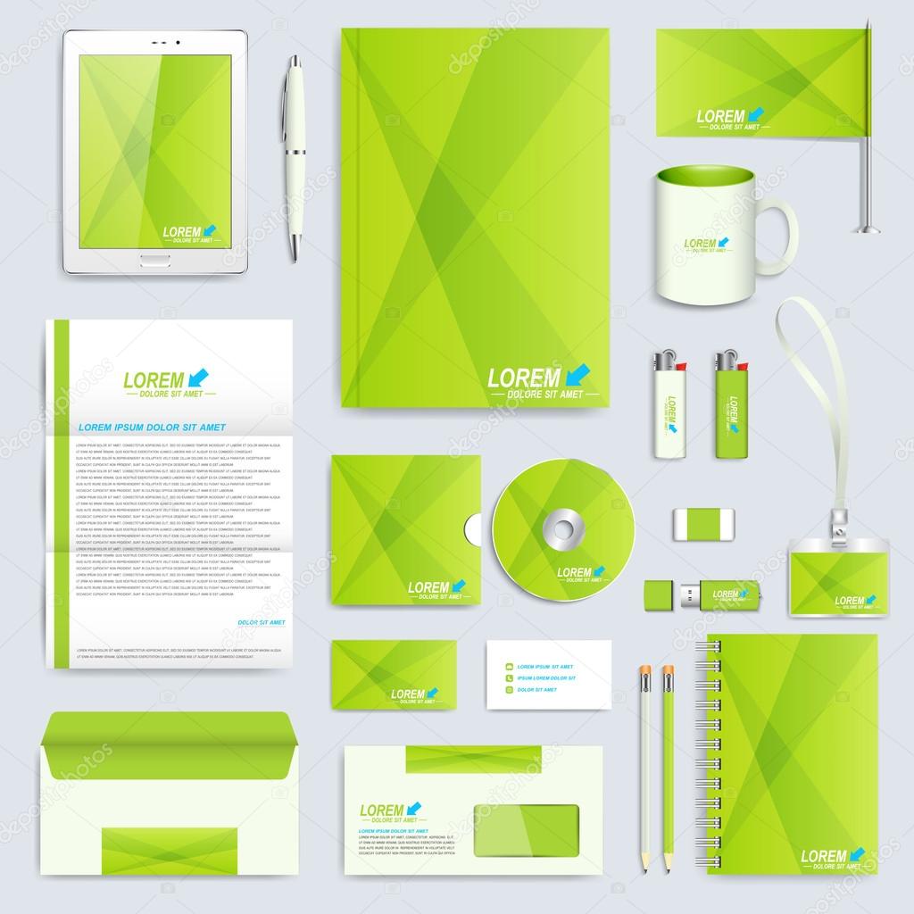 Set of vector corporate identity template. Modern business stationery mock-up. Branding design in the green stile