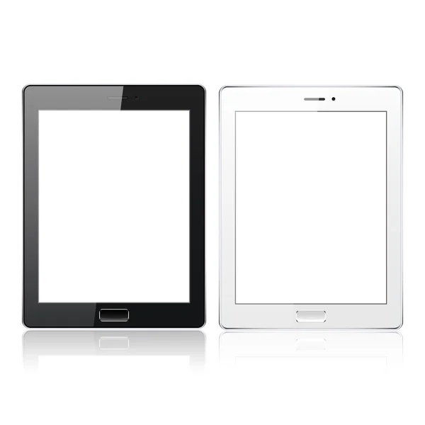 Černá a bílá tablet pc počítač s prázdnou obrazovkou izolovaných na bílém pozadí. Realistické šablona. Vektorové ilustrace — Stockový vektor