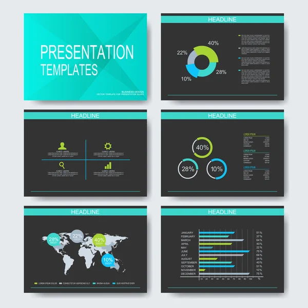 Satz von Vektorvorlagen für Mehrzweck-Präsentationsfolien. modernes Business-Design mit Diagrammen und Diagrammen — Stockvektor