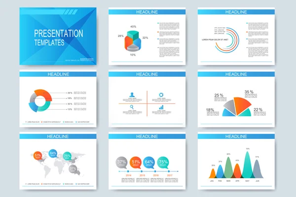 Set of vector templates for multipurpose presentation slides. Modern business design with graph and charts — Stock Vector