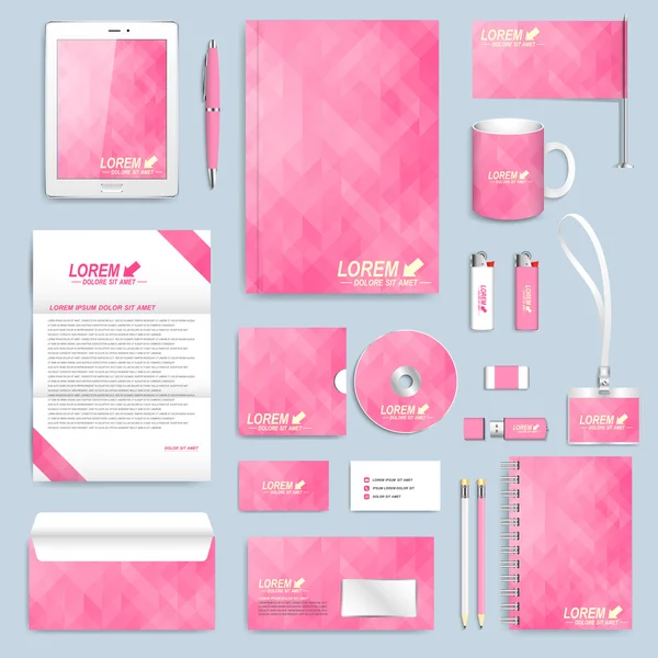 Pink set of vector corporate identity template. Modern business stationery mock-up. Branding design — 스톡 벡터