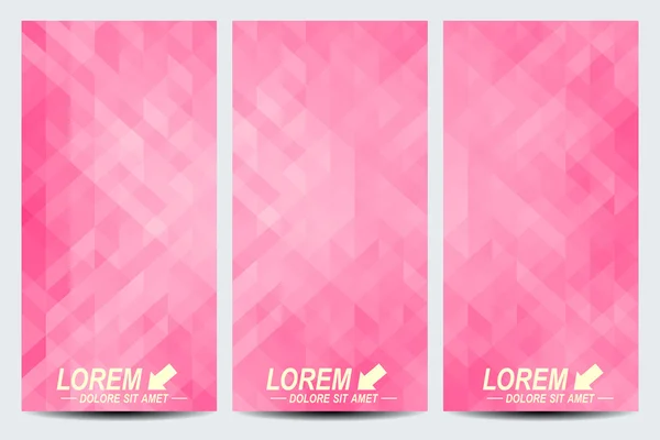 Pink set of vector flyers. Background with pink triangles. Flyer, web, banner, card, vip, certificate, gift, voucher. Modern business stylish design — ストックベクタ