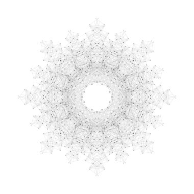 Geometric abstract form with connected line and dots. Futuristic technology object for your design. Vector illustration