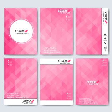 Modern vector templates for brochure, flyer, cover magazine or report in A4 size. Business, science, medicine and technology design .  Background with pink triangles