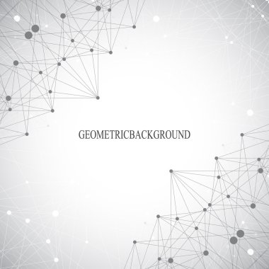 Geometrik gri arka plan molekül ve iletişim. Bağlantılı çizgilerin noktalı. Vektör çizim