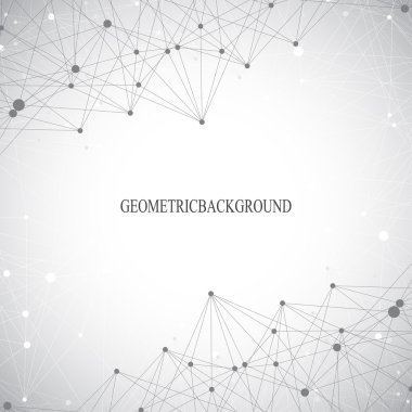 Geometrik gri arka plan molekül ve iletişim. Bağlantılı çizgilerin noktalı. Vektör çizim