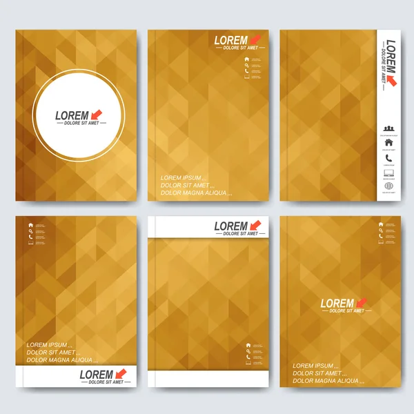 Modern vector templates for brochure, flyer, cover magazine or report in A4 size. Business, science, medicine and technology design .  Background with gold triangles — Stockvector