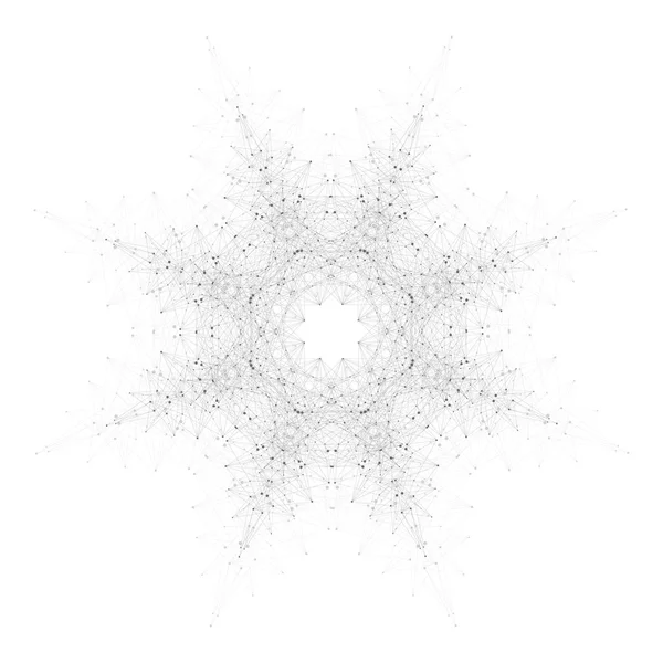 Forme abstraite géométrique avec ligne et points reliés. Objet technologique futuriste pour votre design. Illustration vectorielle — Image vectorielle