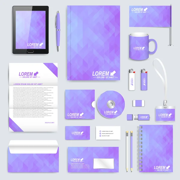 Set of vector corporate identity template. Modern business stationery mock-up. Background with triangles. Branding design — Stock vektor