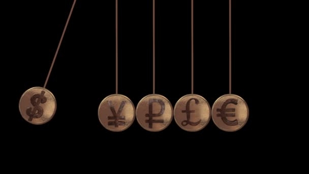 Balancing Balls, Newton's Cradle with currency sign — Stock Video