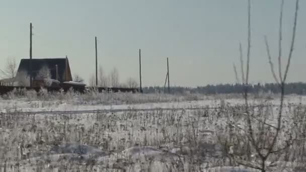 Weihnachtswinterszene. Schneebedecktes Feld, bewegliche Kamera — Stockvideo