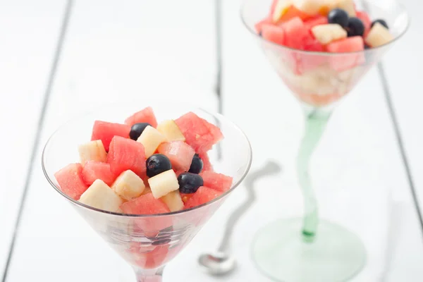 Fruit salad in martini glasses — Stock Photo, Image