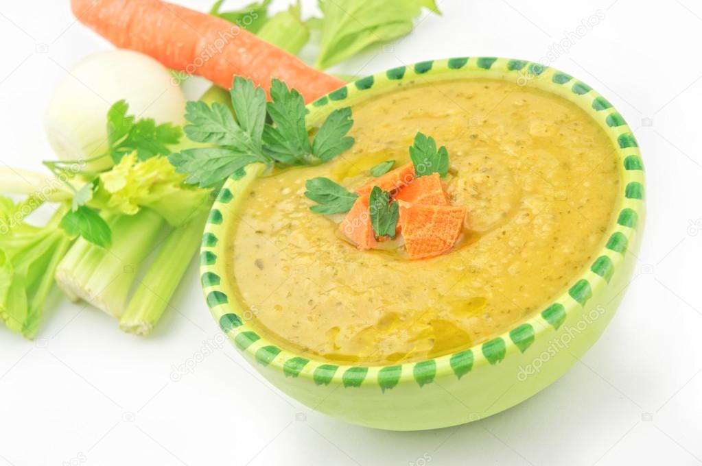 Organic vegetable soup closeup