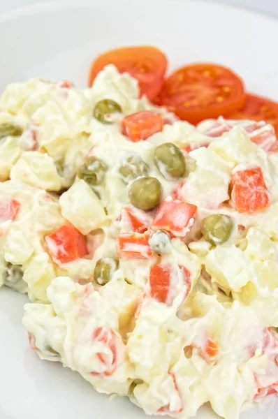 Homemade Russian Salad White Plate — Stockfoto