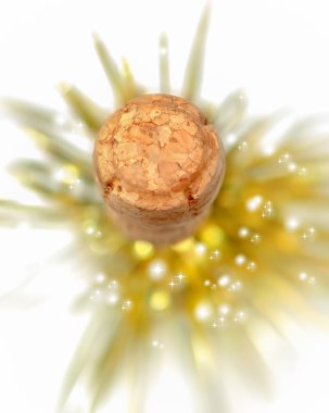 Parlak zemin üzerine şampanya mantar