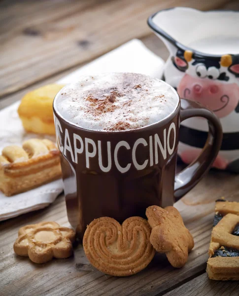Breakfast with cappuccino — Stock Photo, Image