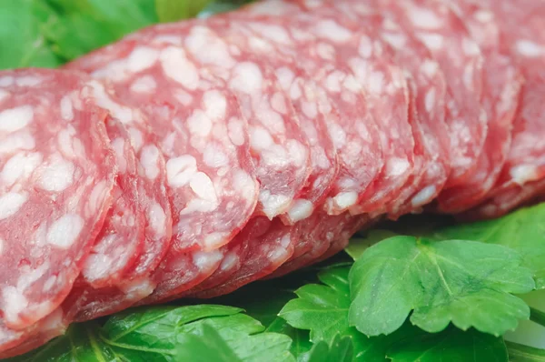 Segmenten van traditionele Italiaanse salami — Stockfoto