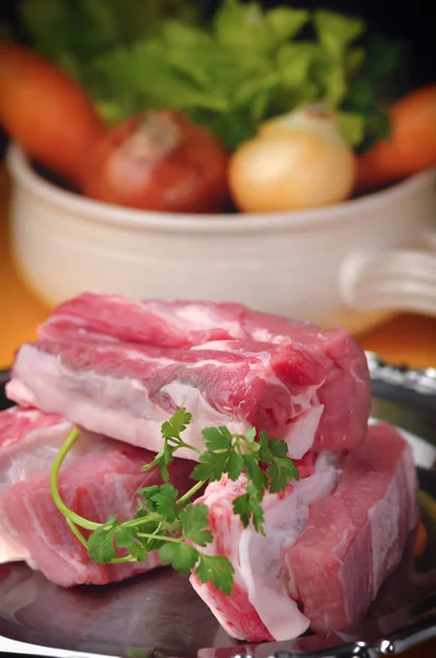 Ingredients for meat broth with fresh vegetables — Stock Photo, Image