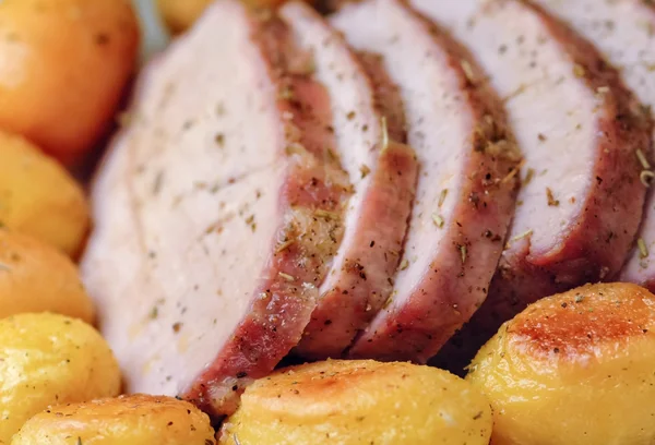 Roasted pork with roasted potatoes — Stock Photo, Image