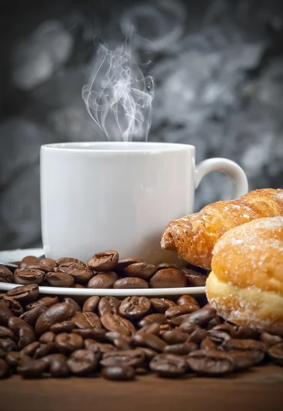 Coffee with croissant and donut — Stock Photo, Image