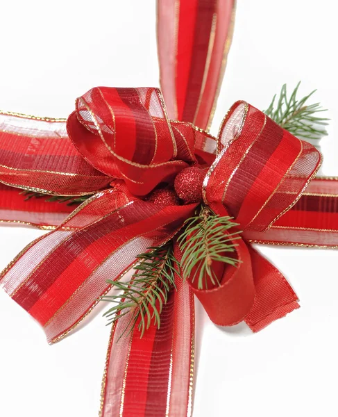 Christmas red ribbon with a bow — Stock Photo, Image