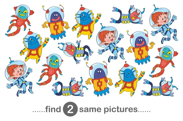 Elf Canavarı Kozmos seti. Çocuklar için İki Aynı Film Eğitim Oyunu Bulma