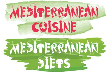 Akdeniz yemekleri _ afişler. Bistro veya Akdeniz lokantası afişi için vektör illüstrasyonu. Menü, baskı kartı, afiş, poster tasarımı.