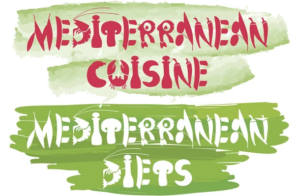 Akdeniz yemekleri _ afişler. Bistro veya Akdeniz lokantası afişi için vektör illüstrasyonu. Menü, baskı kartı, afiş, poster tasarımı.