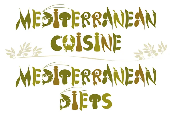 Akdeniz yemekleri _ afişler. Bistro veya Akdeniz lokantası afişi için vektör illüstrasyonu. Menü, baskı kartı, afiş, poster tasarımı.