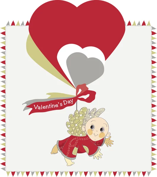 Sevgililer günü. Kalp şeklinde balonlar tarafından melek uçar.