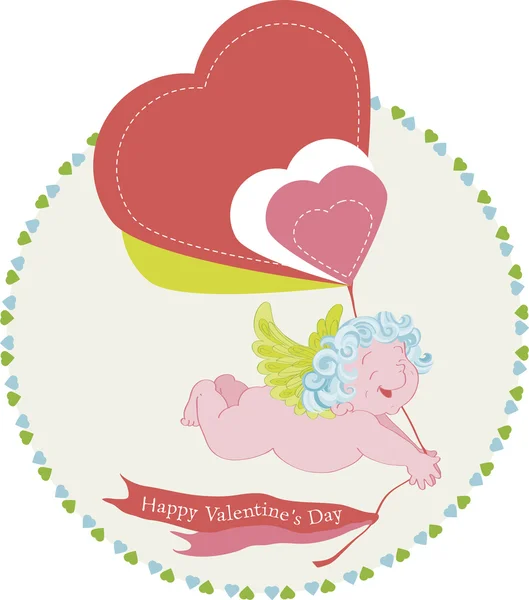 Sevgililer günü. Kalp şeklinde balonlar tarafından melek uçar.