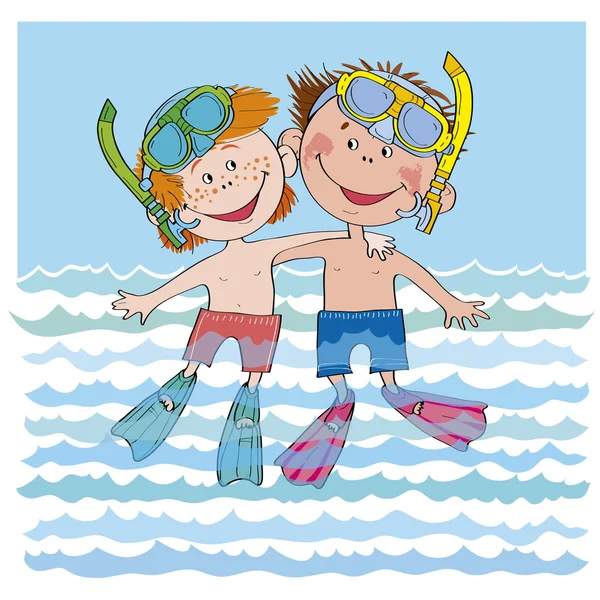 Neşeli çocuk çocuklar beach-illüstrasyon