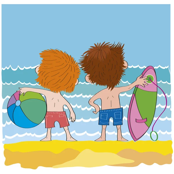Neşeli çocuk çocuklar beach-illüstrasyon
