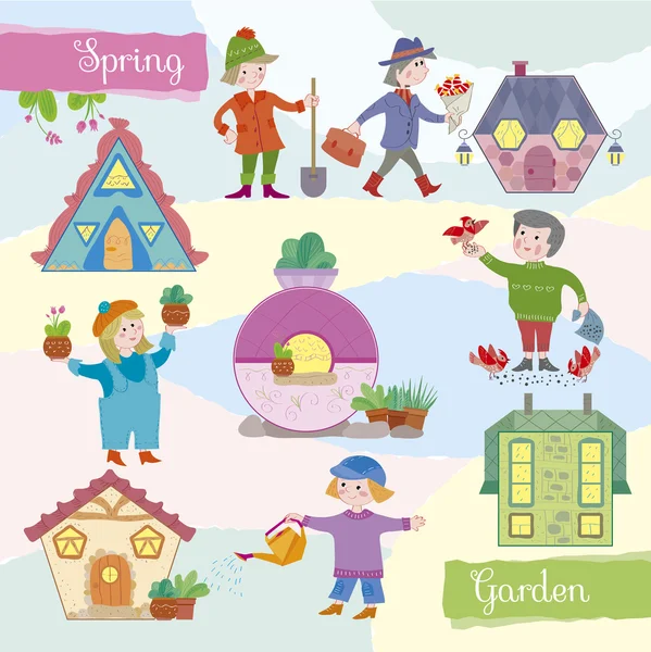 Neşeli fantastik küçük kasabada bahar