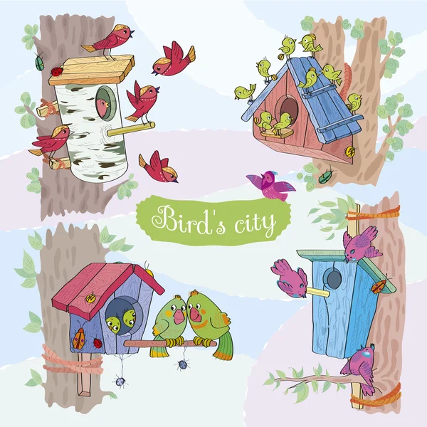 Bird's city.illustration Royaltyfria Stockvektorer