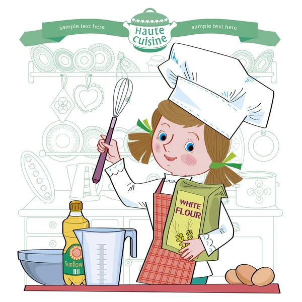 Fille-cuisine.Illustration — Image vectorielle