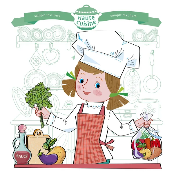 Chica-cook.Illustration — Archivo Imágenes Vectoriales